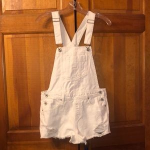 Forever 21 Ripped Denim Short Overalls